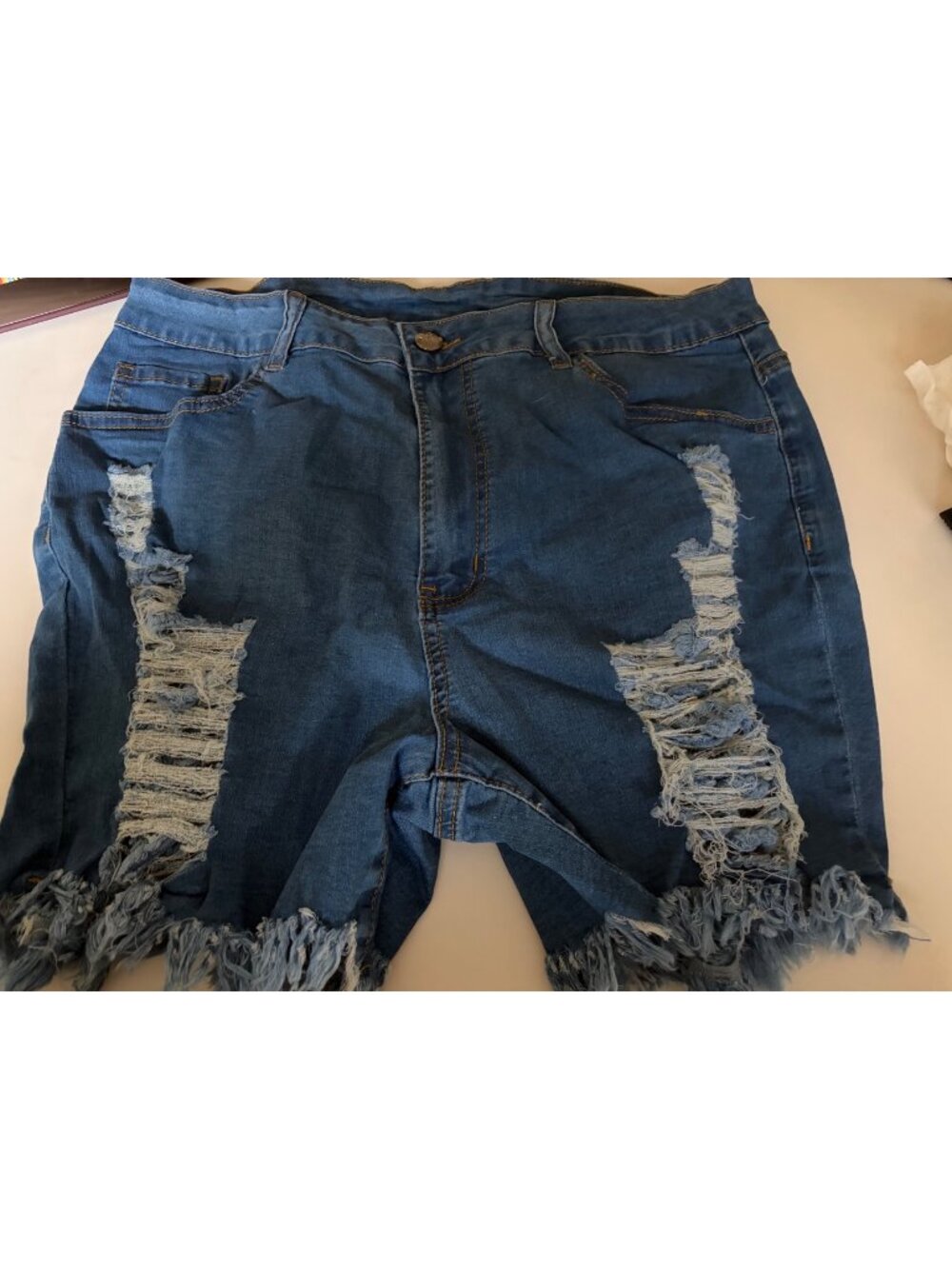 Distressed High-Waisted Denim Shorts  Frayed Hem And Ripped Detailing Womens